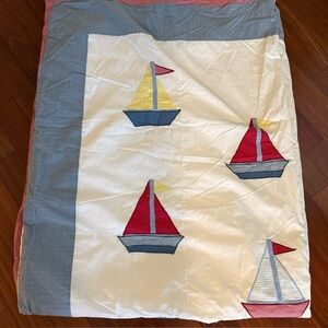 Duvet Twin Nautical Sailboat Appliqué’s Quilt White Cotton 88x68 NWOT Patriotic